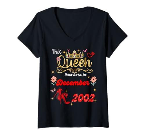 Damen Diese Königin wurde im Dezember 2002 geboren Dezember Geburtstag Frauen T-Shirt mit V-Ausschnitt von This Queen Was Born On December 2002 December