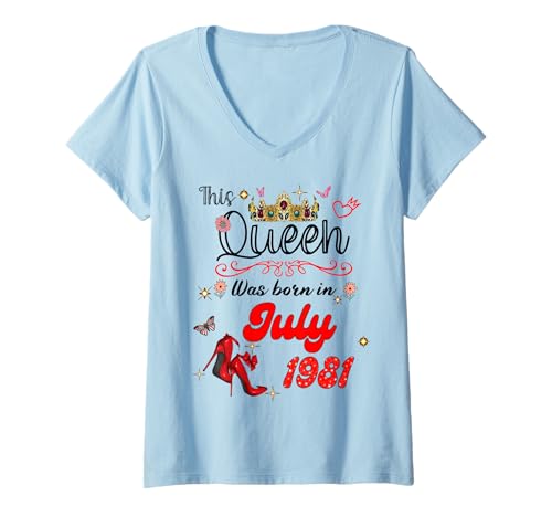 Damen Diese Königin wurde im Juli 1981 geboren Juli Geburtstag Frauen T-Shirt mit V-Ausschnitt Damen Diese Königin wurde im Juli 1981 geboren Juli Geburtstag Frauen T-Shirt mit V-Ausschnitt von This Queen Was Born On July 1981 July
