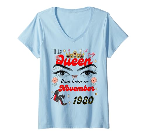 Damen Diese Königin wurde im November 1980 geboren November Geburtstag Frauen T-Shirt mit V-Ausschnitt Damen Diese Königin wurde im November 1980 geboren November Geburtstag Frauen T-Shirt mit V-Ausschnitt von This Queen Was Born On November 1980 November