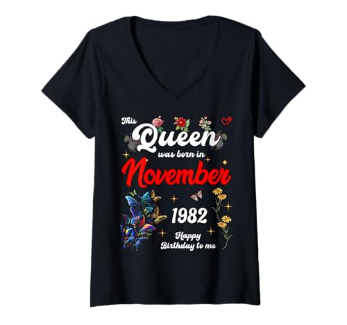 Damen Diese Königin wurde im November 1982 geboren November Geburtstag Frauen T-Shirt mit V-Ausschnitt von This Queen Was Born On November 1982 November