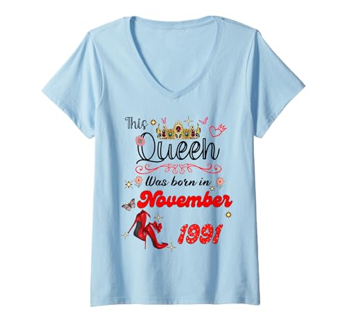 Damen Diese Königin wurde im November 1991 geboren November Geburtstag Frauen T-Shirt mit V-Ausschnitt Damen Diese Königin wurde im November 1991 geboren November Geburtstag Frauen T-Shirt mit V-Ausschnitt von This Queen Was Born On November 1991 November
