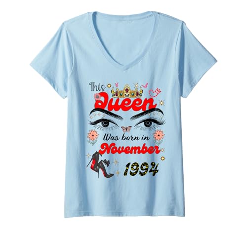 Damen Diese Königin wurde im November 1994 geboren November Geburtstag Frauen T-Shirt mit V-Ausschnitt von This Queen Was Born On November 1994 November