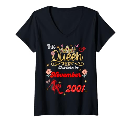 Damen Diese Königin wurde im November 2001 geboren November Geburtstag Frauen T-Shirt mit V-Ausschnitt Damen Diese Königin wurde im November 2001 geboren November Geburtstag Frauen T-Shirt mit V-Ausschnitt von This Queen Was Born On November 2001 November