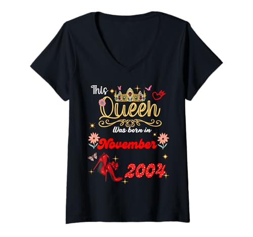 Damen Diese Königin wurde im November 2004 geboren November Geburtstag Frauen T-Shirt mit V-Ausschnitt Damen Diese Königin wurde im November 2004 geboren November Geburtstag Frauen T-Shirt mit V-Ausschnitt von This Queen Was Born On November 2004 November