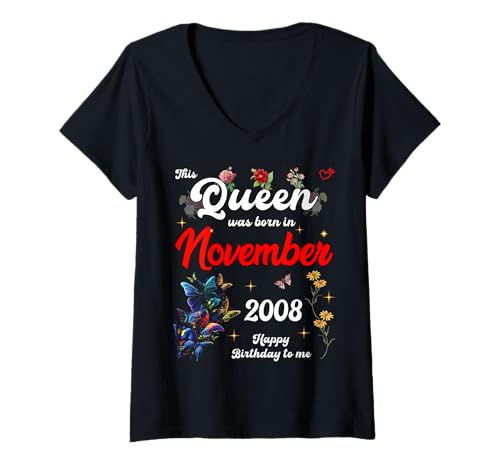 Damen Diese Königin wurde im November 2008 geboren November Geburtstag Frauen T-Shirt mit V-Ausschnitt Damen Diese Königin wurde im November 2008 geboren November Geburtstag Frauen T-Shirt mit V-Ausschnitt von This Queen Was Born On November 2008 November