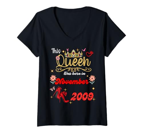 Damen Diese Königin wurde im November 2009 geboren November Geburtstag Frauen T-Shirt mit V-Ausschnitt von This Queen Was Born On November 2009 November