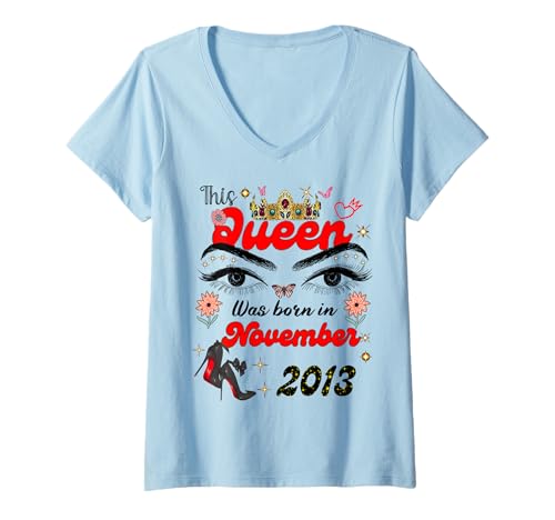 Damen Diese Königin wurde im November 2013 geboren November Geburtstag Frauen T-Shirt mit V-Ausschnitt von This Queen Was Born On November 2013 November