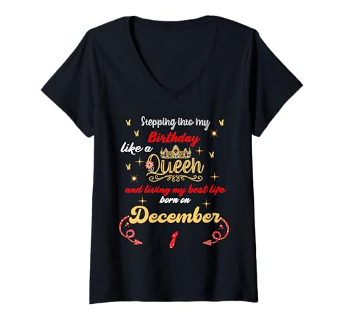 Damen Queen wurde am 1. Dezember geboren T-Shirt mit V-Ausschnitt Damen Queen wurde am 1. Dezember geboren T-Shirt mit V-Ausschnitt von This Queen Was born on December 1 Birthday