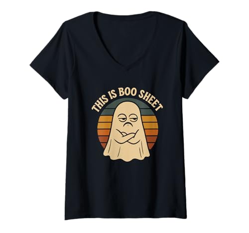 Damen Halloween-Kostüm mit Boo Sheet, Motiv: Grumpy Face, witzig T-Shirt mit V-Ausschnitt Damen Halloween-Kostüm mit Boo Sheet, Motiv: Grumpy Face, witzig T-Shirt mit V-Ausschnitt von This is Boo Sheet Ghost Halloween Funny