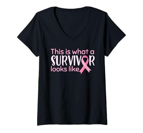 Damen Survivor Pink Cancer Awareness Wear für Mädchen und Damen, Oktober, Rosa T-Shirt mit V-Ausschnitt Damen Survivor Pink Cancer Awareness Wear für Mädchen und Damen, Oktober, Rosa T-Shirt mit V-Ausschnitt von This is What a Survivor Looks Like Breast Cancer