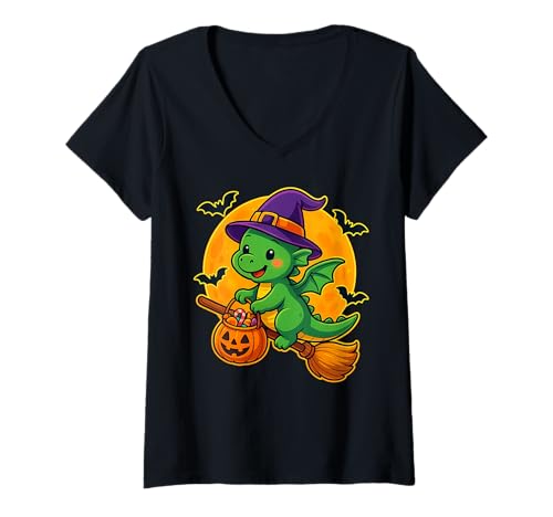 Damen Süßes Drachen Hexe Kürbis Halloween Kostüm Jungen Mädchen T-Shirt mit V-Ausschnitt Damen Süßes Drachen Hexe Kürbis Halloween Kostüm Jungen Mädchen T-Shirt mit V-Ausschnitt von This is how I Halloween Keep Halloween Simple