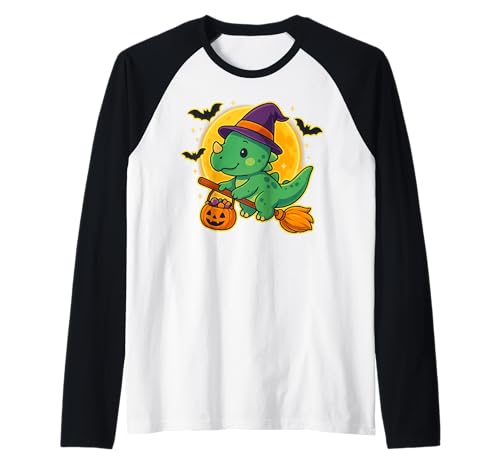 Niedliches Dinosaurier-Hexen-Kürbis-Halloween-Kostüm für Jungen und Mädchen Raglan Niedliches Dinosaurier-Hexen-Kürbis-Halloween-Kostüm für Jungen und Mädchen Raglan von This is how I Halloween Keep Halloween Simple