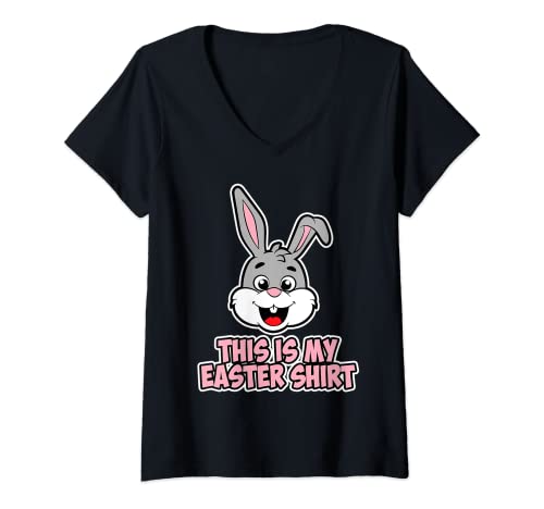 Damen Das ist mein Ostershirt für Damen & Herren - Osterhase T-Shirt mit V-Ausschnitt von This is my Easter Shirt for Women and Men