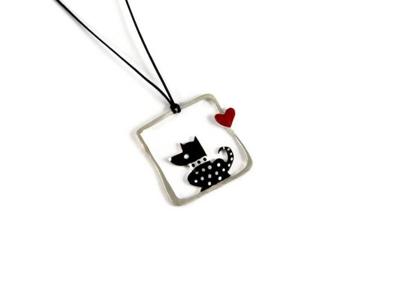 Bester Freund Hund Anhänger Haustier-Liebhaber-Geschenk Schwarzer Weiße Punkte Halsband Rotes Herz Niedlich Wunderlich Spielerisch Schmuck Tier Zoo von ThisAndThatWorkshop