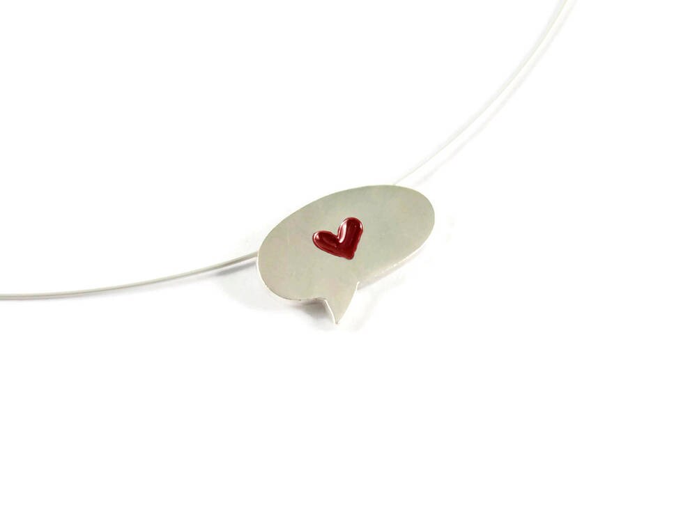 Liebe Geständnis Schreiben Wolke Sterling Silber Anhänger Blase Text Zitat Rot Kleines Herz Niedlich Wunderliche Geschenk Für Ihre Mini Kleine Tag von ThisAndThatWorkshop