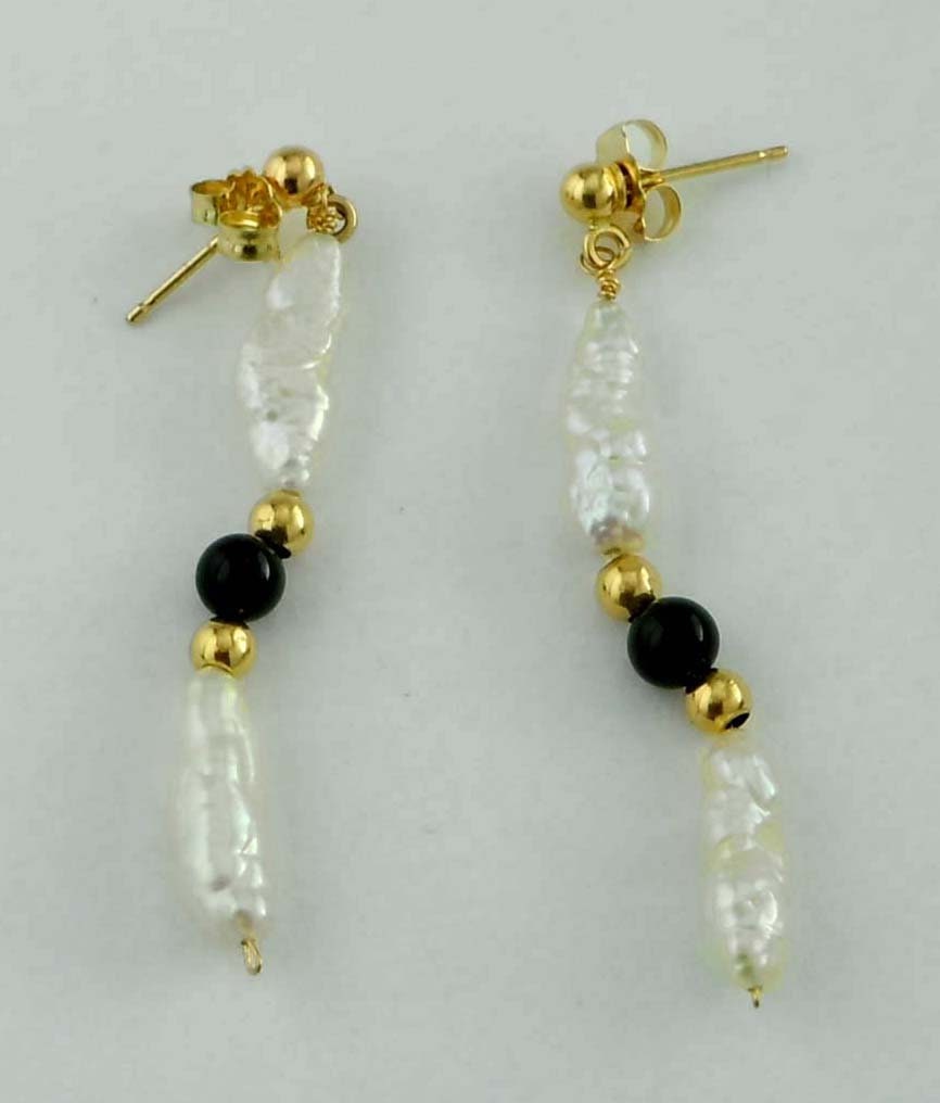 14Kt Gold Barocke Perle Onyx Ohrringe von ThisArtGallery