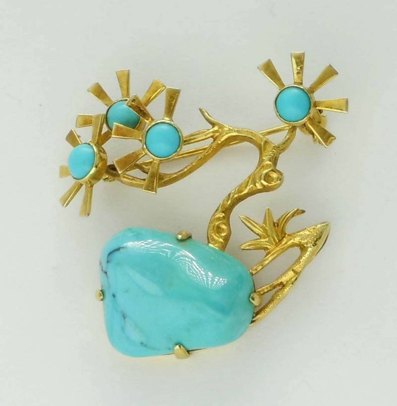14Kt Gold Türkis Bonsai Baum Brosche Blume Blumen Japanisch von ThisArtGallery