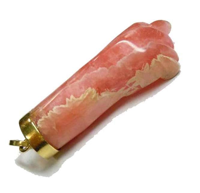 18K Gelbgold Meliert Rhodocrosite Figa Charm Anhänger Amulett Pink Rose Rosy 18Kt Gold 750 Italienisch von ThisArtGallery