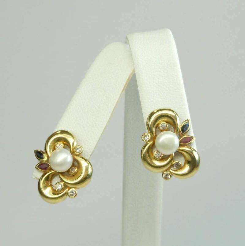 18Kt Gold Diamant Perle Saphir Rubin Nachlass Ohrringe von ThisArtGallery