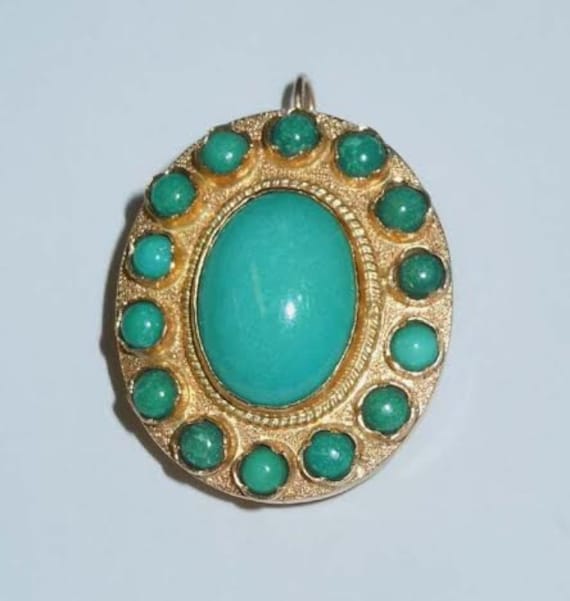 Antike 18Kt Gold Satin Finish Türkis Anhänger Brosche 750 von ThisArtGallery