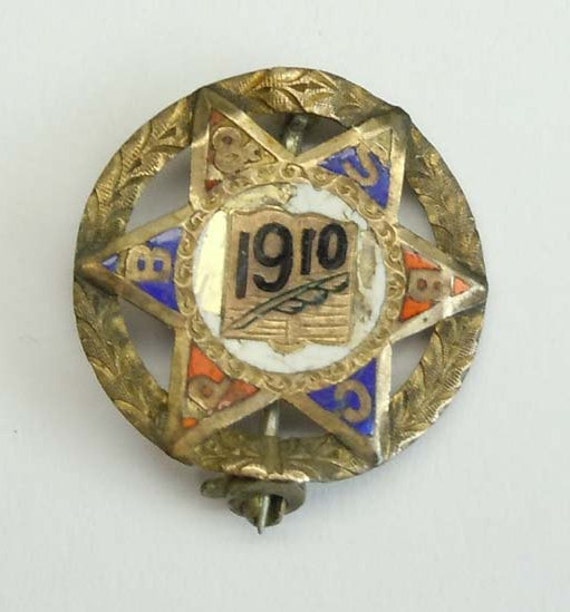 Antike 1910 Emaille Vergoldetem Metall Brosche Pin-Cpb Und Sp von ThisArtGallery