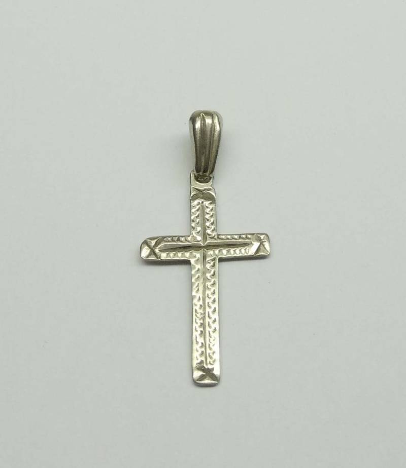 Antikes Sterling Silber Diamantschliff Gravierte Kreuz von ThisArtGallery