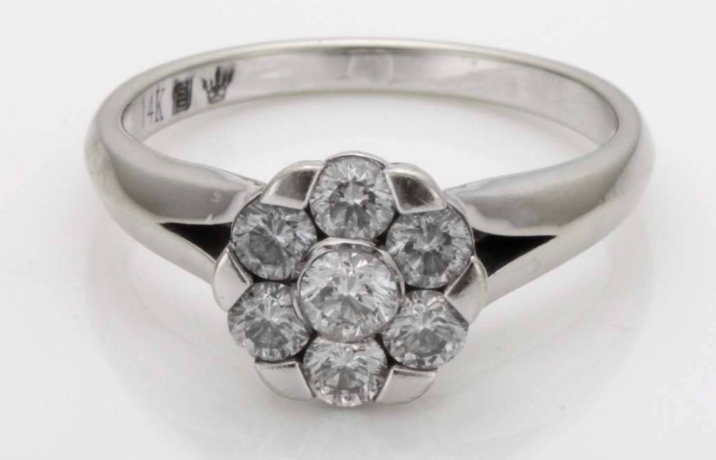 Atemberaubende Vintage Estate .61Ct Diamanten 14K Kommt White Gold Floral Statement Ring Größe 6, 75 Coa Mit Geschenk-Box Blume R168 von ThisArtGallery