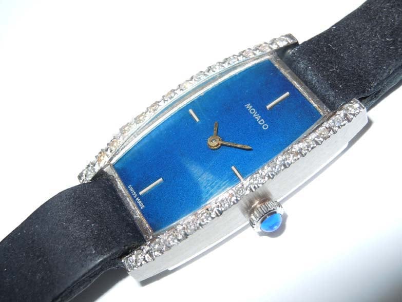 Damen 14K Weißgold Diamant Kobalt Blau Movado Kleid Uhr von ThisArtGallery