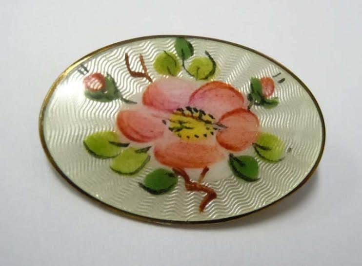 David Anderson Norwegen Sterling Silber Guilloche Emaille Floral Brosche Gold Waschen Blume von ThisArtGallery