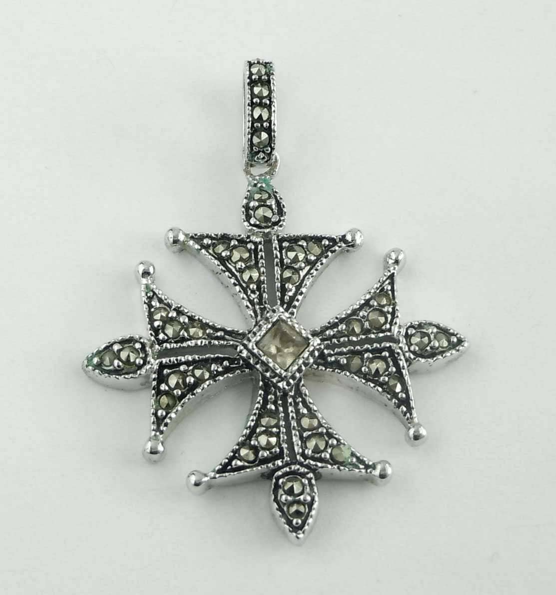 Jahrgang Markasit Und Bernstein Cz Verziert Malteser Kreuz Anhänger Aus Silber Mit 18. Kette Halskette von ThisArtGallery