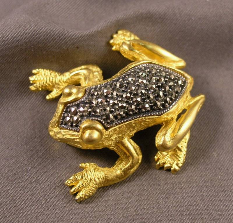Judith Jack Gold Ton Vermeil Sterling Silber Marcasite Frosch Anstecknadel von ThisArtGallery