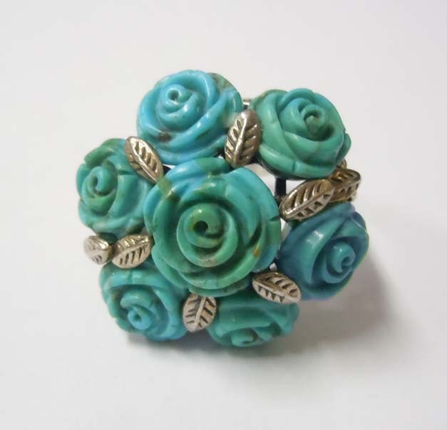 Jugendstil-Stil Floral Form Geschnitzt Türkis Sterling Silber Statement Ring Blume von ThisArtGallery