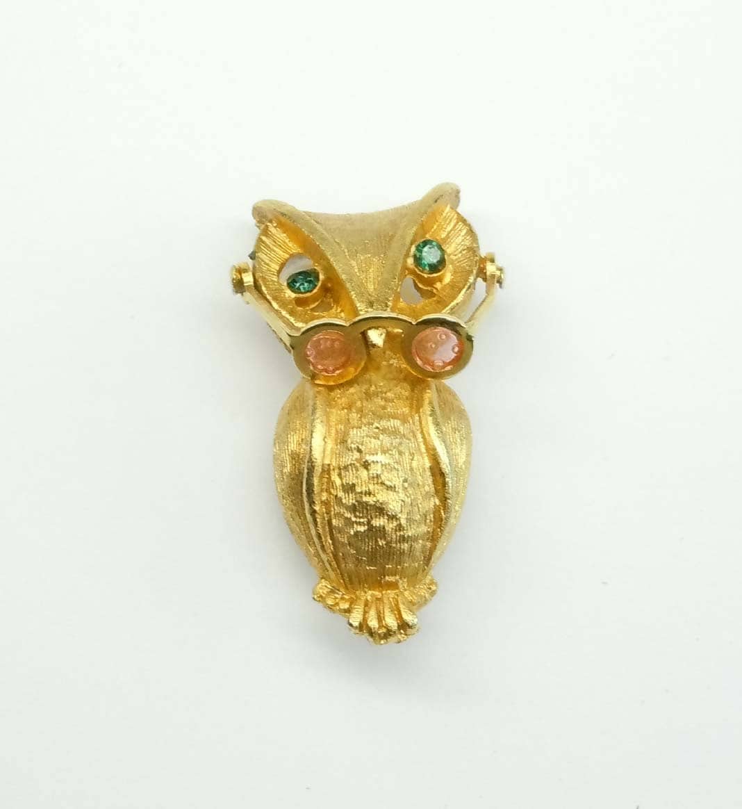 Kostüm Vintage Wise Eule Gold Ton Brosche Pin Satin-Finish Grün Strass Augen 3D Bewegliche Brille Wow von ThisArtGallery