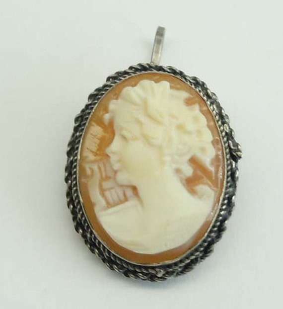 Miniatur-sterlingsilber Geschnitzt Weibliche Cameo Anhänger Brosche Hochrelief Mädchen Im Profil von ThisArtGallery