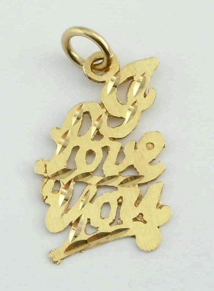 Scripted 14Kt Gold Ich Liebe Dich Satin Finish Diamant Geschnitten Anhänger von ThisArtGallery