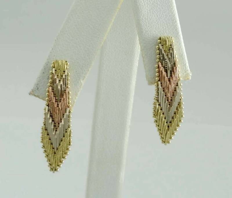 Tricolor 14Kt Gold Chevron Kaskade Ohrstecker Diamant Geschnitten von ThisArtGallery