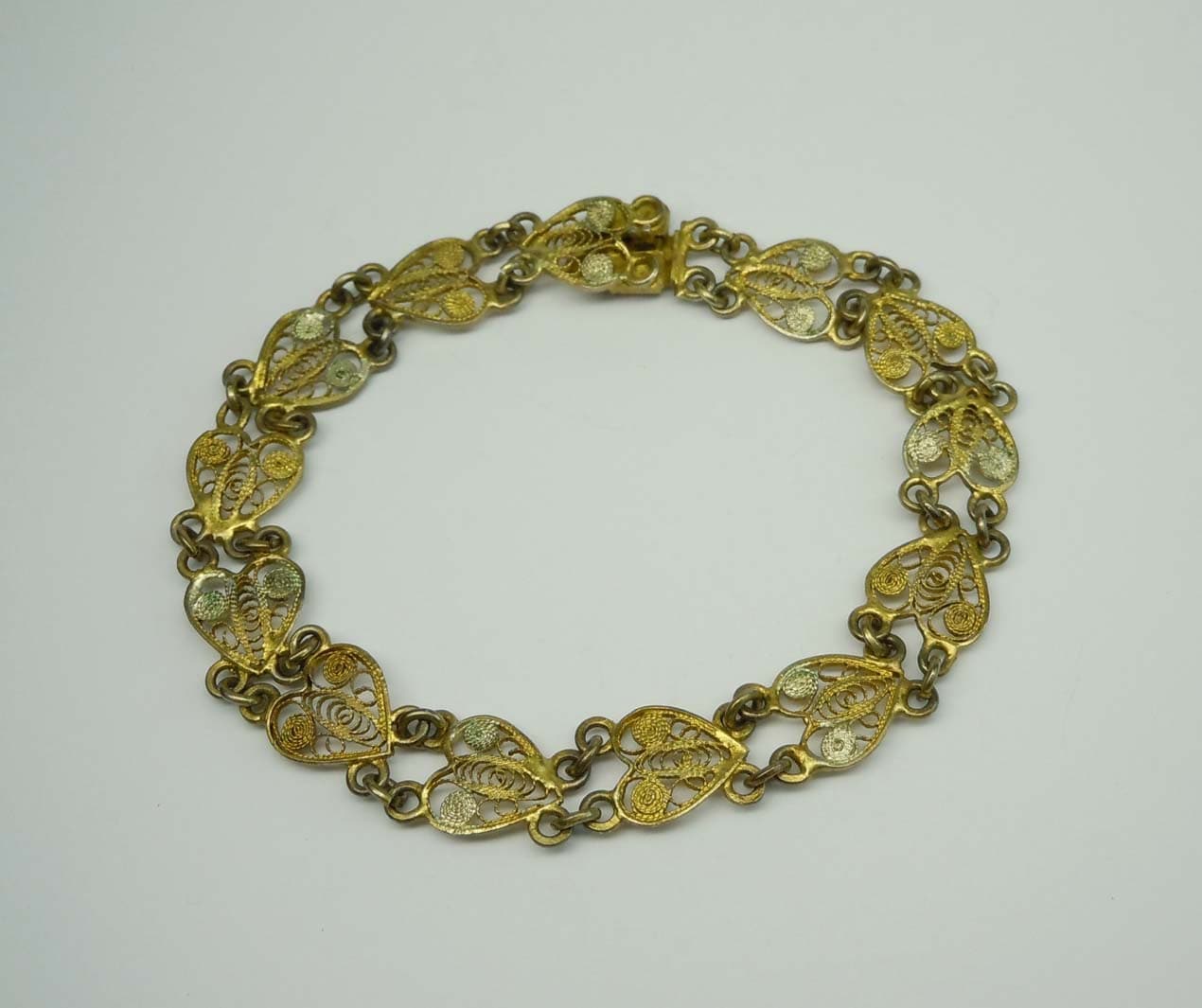 Vermeil 800 Silber Filigran Herz Link Armband Vergoldet von ThisArtGallery