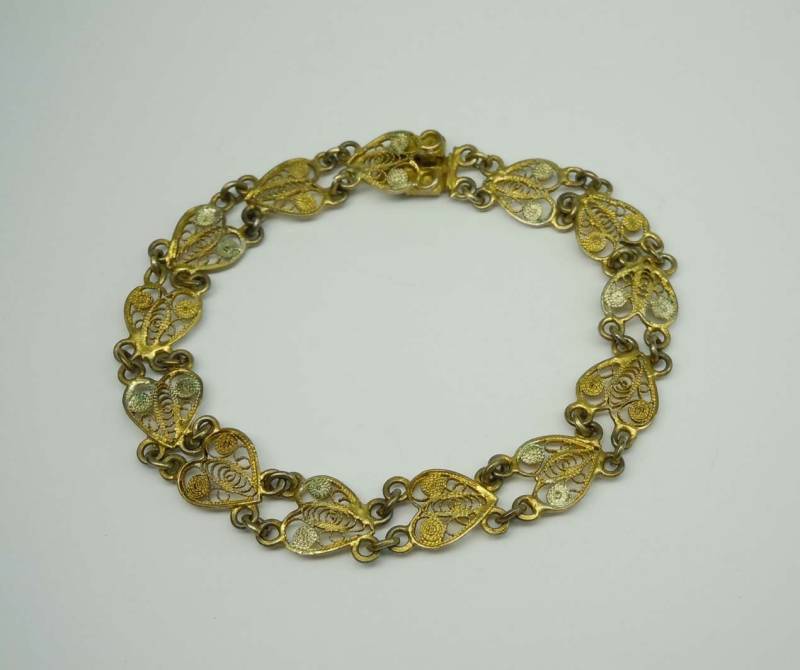 Vermeil 800 Silber Filigran Herz Link Armband Vergoldet von ThisArtGallery