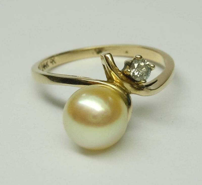 Vintage 14Kt Gold Champagner Perle Diamant Statement Ring von ThisArtGallery