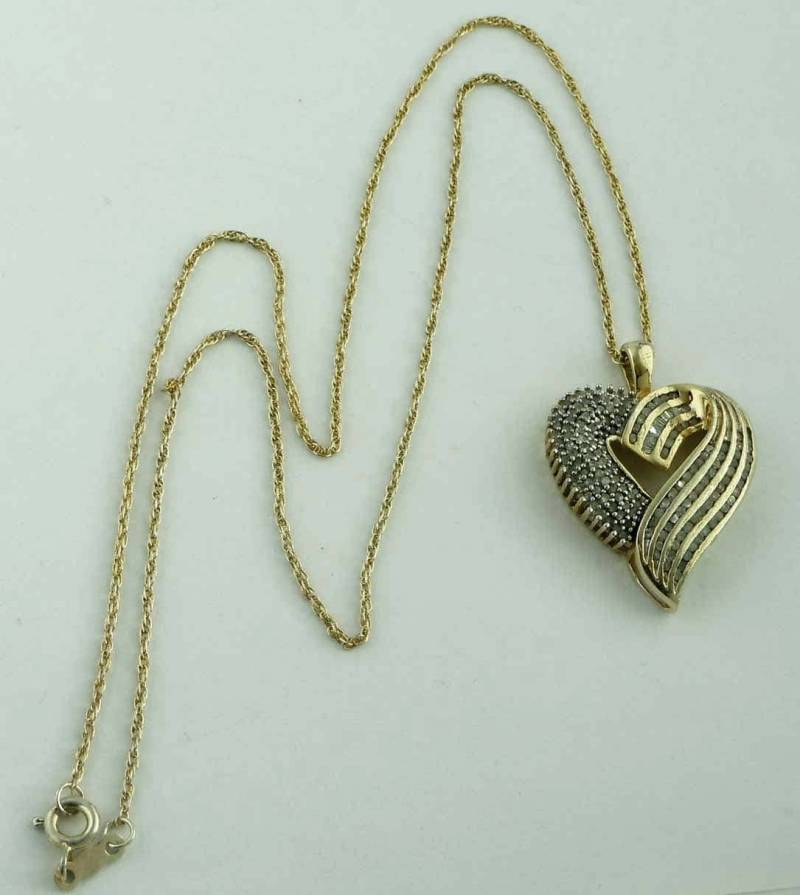 Vintage Gold Ton Vermeil Sterling Silber 1Ct Diamant Herz Anhänger Mit 18 In. Kette Halskette von ThisArtGallery