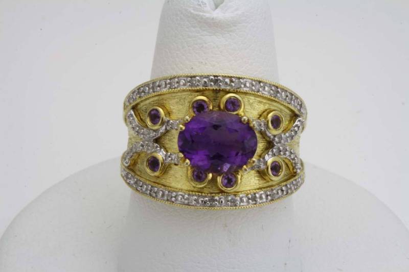 Vintage Gut 1.98Ct Amethyst Diamant 925 Vermeil Sterling Silber Cocktail Ring Größe 7 R172 7.3 Gramm von ThisArtGallery