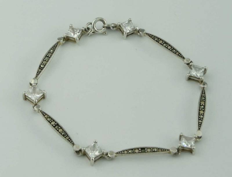 sterling Silber Prinzessin Schnitt Cz Und Markasit Armband von ThisArtGallery