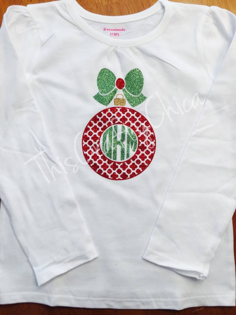 Personalisiertes Weihnachts Langarm Tshirt Monogramm Ornament Glitzer Mädchen von ThisCraftyChica