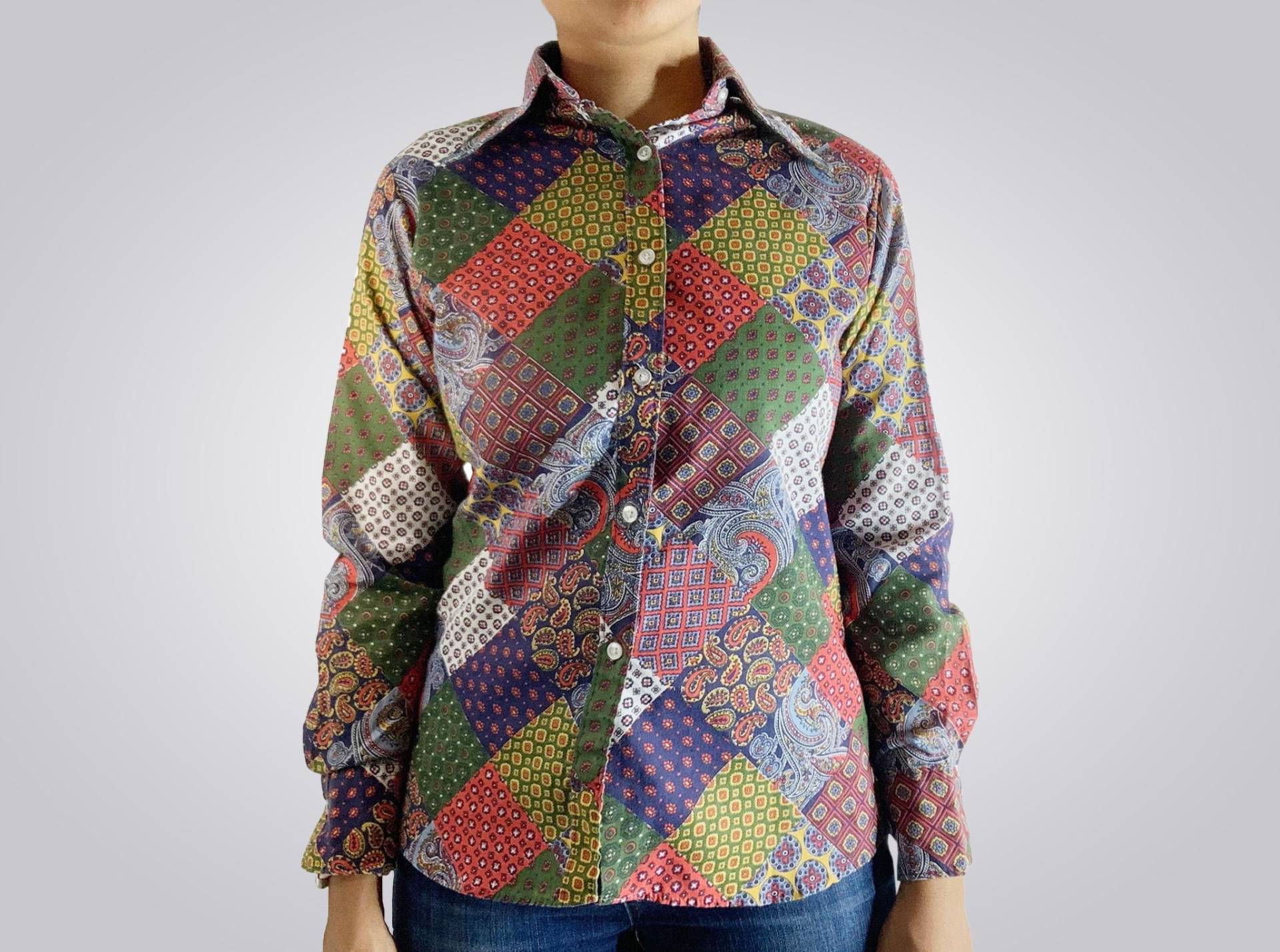 Vintage Flügel Kragen Patchwork Bluse Vintage Flügel Kragen Patchwork Bluse von ThisDayThatDayShop