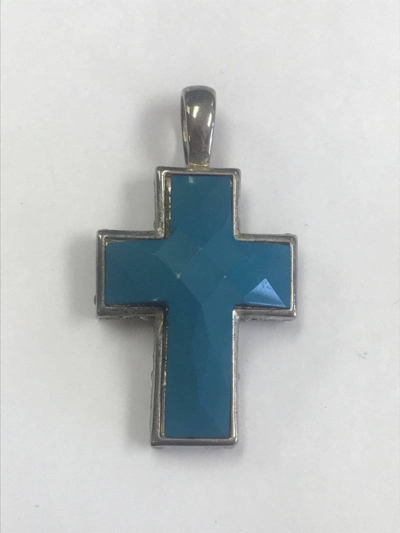 Blaue Facettierte Stein Kreuz Anhänger, Blau Kreuz, Silbernen Große Anhänger Blaue Facettierte Stein Kreuz Anhänger, Blau Kreuz, Silbernen Große Anhänger von ThisandThat865