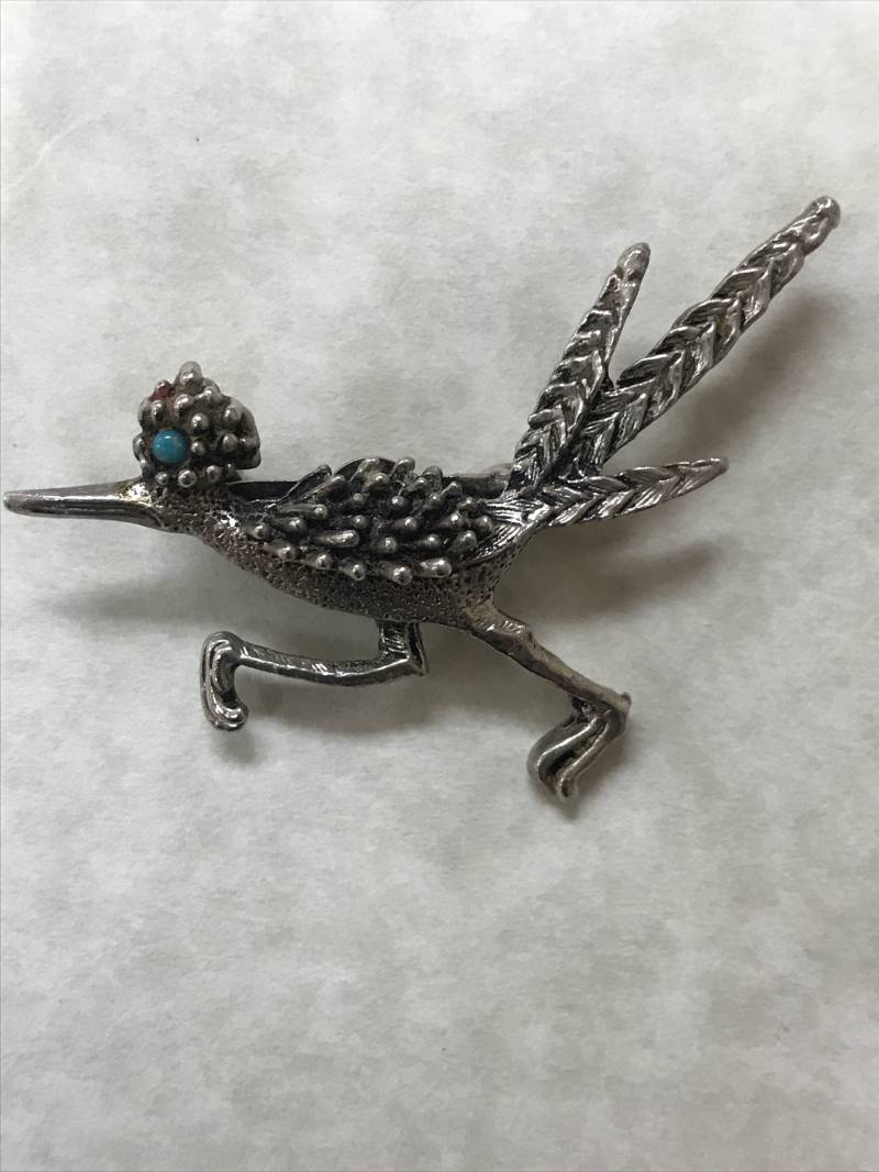 Südwestlichen Stil Silber Vergoldet Road Runner Running Bird Mit Türkis Auge Pin Brosche Schmuck von ThisandThat865
