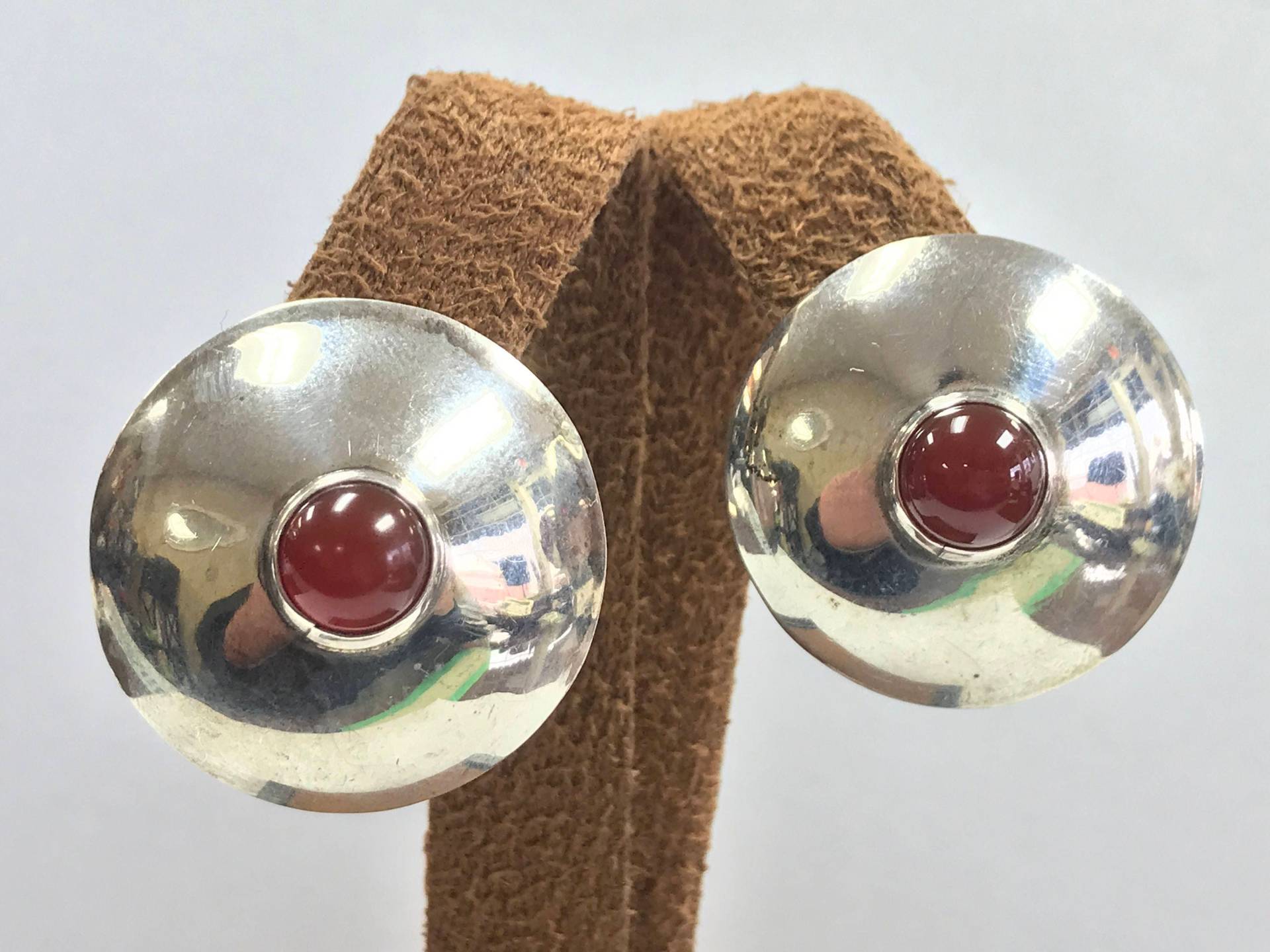Wunderschöne Einzigartige Mexiko 925 Sterling Silber Kreis Post Ohrringe W/Lünette Set Cabachon Geschnitten Rote Steine Wunderschöne Einzigartige Mexiko 925 Sterling Silber Kreis Post Ohrringe W/Lünette Set Cabachon Geschnitten Rote Steine von ThisandThat865