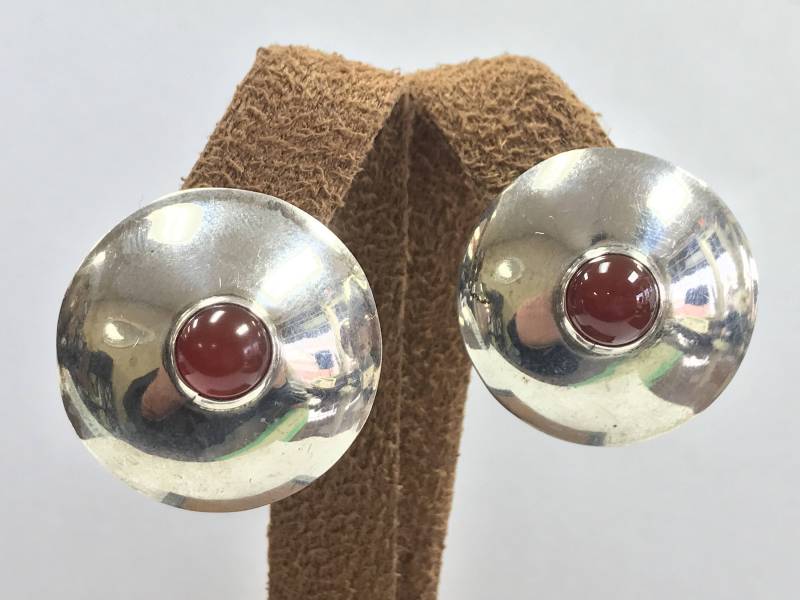 Wunderschöne Einzigartige Mexiko 925 Sterling Silber Kreis Post Ohrringe W/Lünette Set Cabachon Geschnitten Rote Steine Wunderschöne Einzigartige Mexiko 925 Sterling Silber Kreis Post Ohrringe W/Lünette Set Cabachon Geschnitten Rote Steine von ThisandThat865