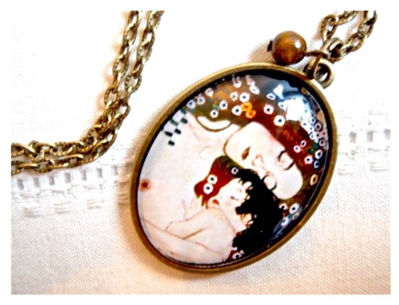 Lange Retro-Vintage-Halskette Für Mutter Und Kind Von Klimt, Mit Bronzekette, Tigeraugenperle von Thisliacreations