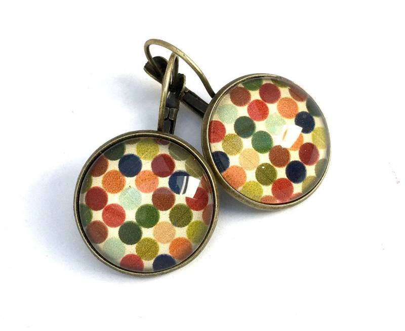 Ohrringe, in Bronze Oder Silber, Mit Tupfen Herbstfarben | Grün, Orange, Grau Usw von Thisliacreations